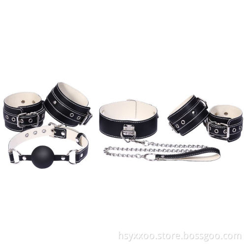 Janpanese Male Sex Adult 5PCS Bondage Kit handcuff ball gag coller and ankle cuff Wholesale